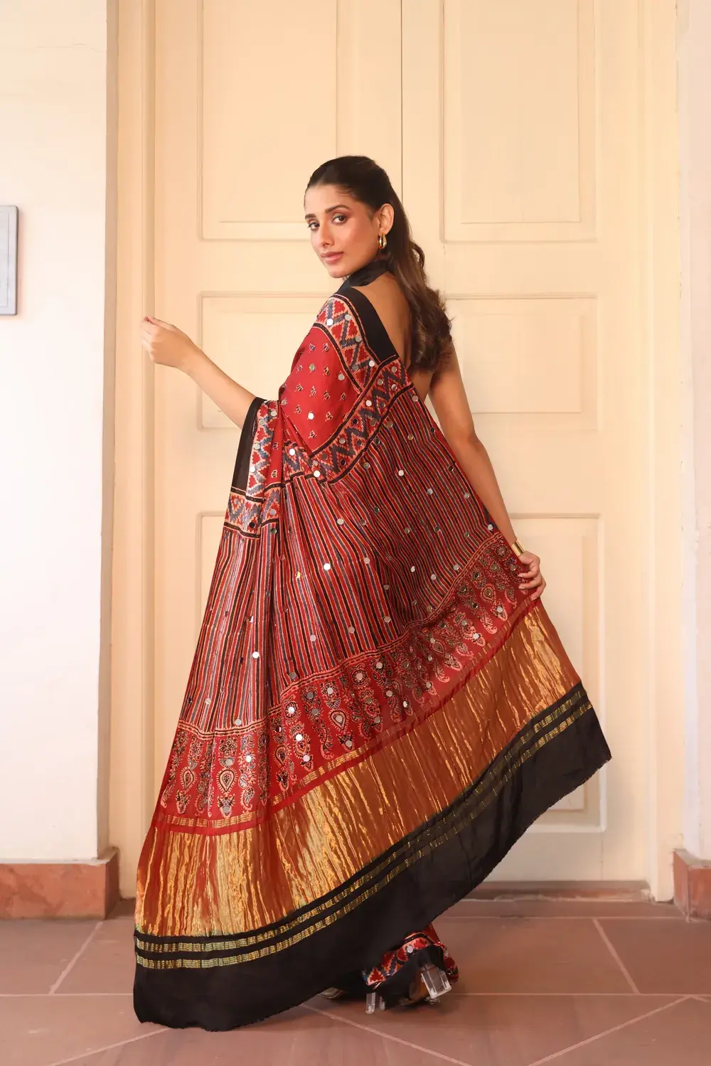 Modal Silk Ajrakh with mirror Work