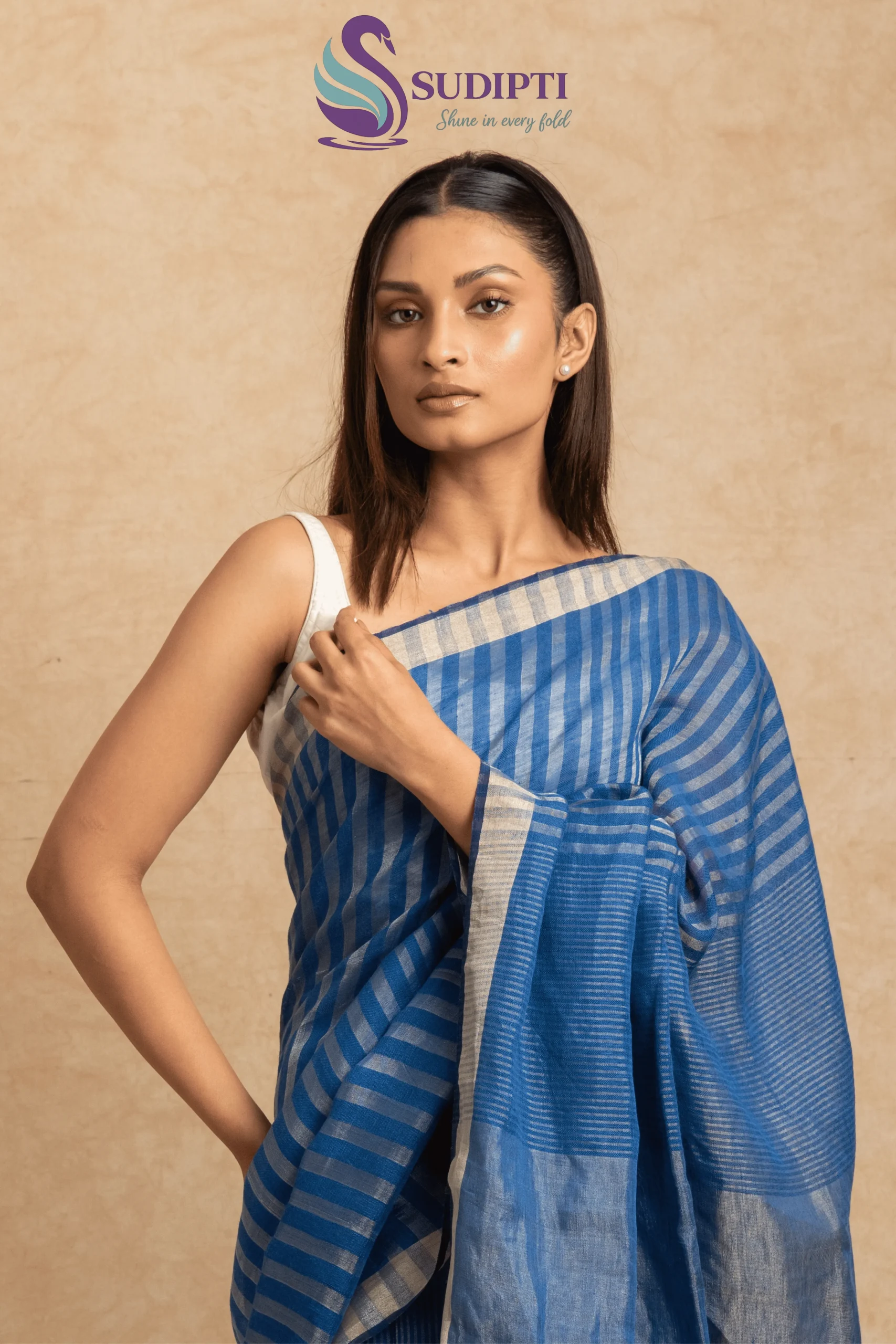 Royal Blue Pure Linen Saree
