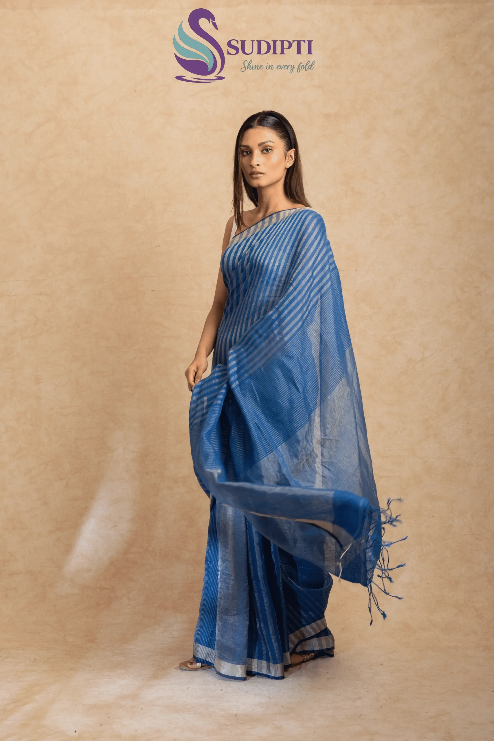 Royal Blue Pure Linen Saree