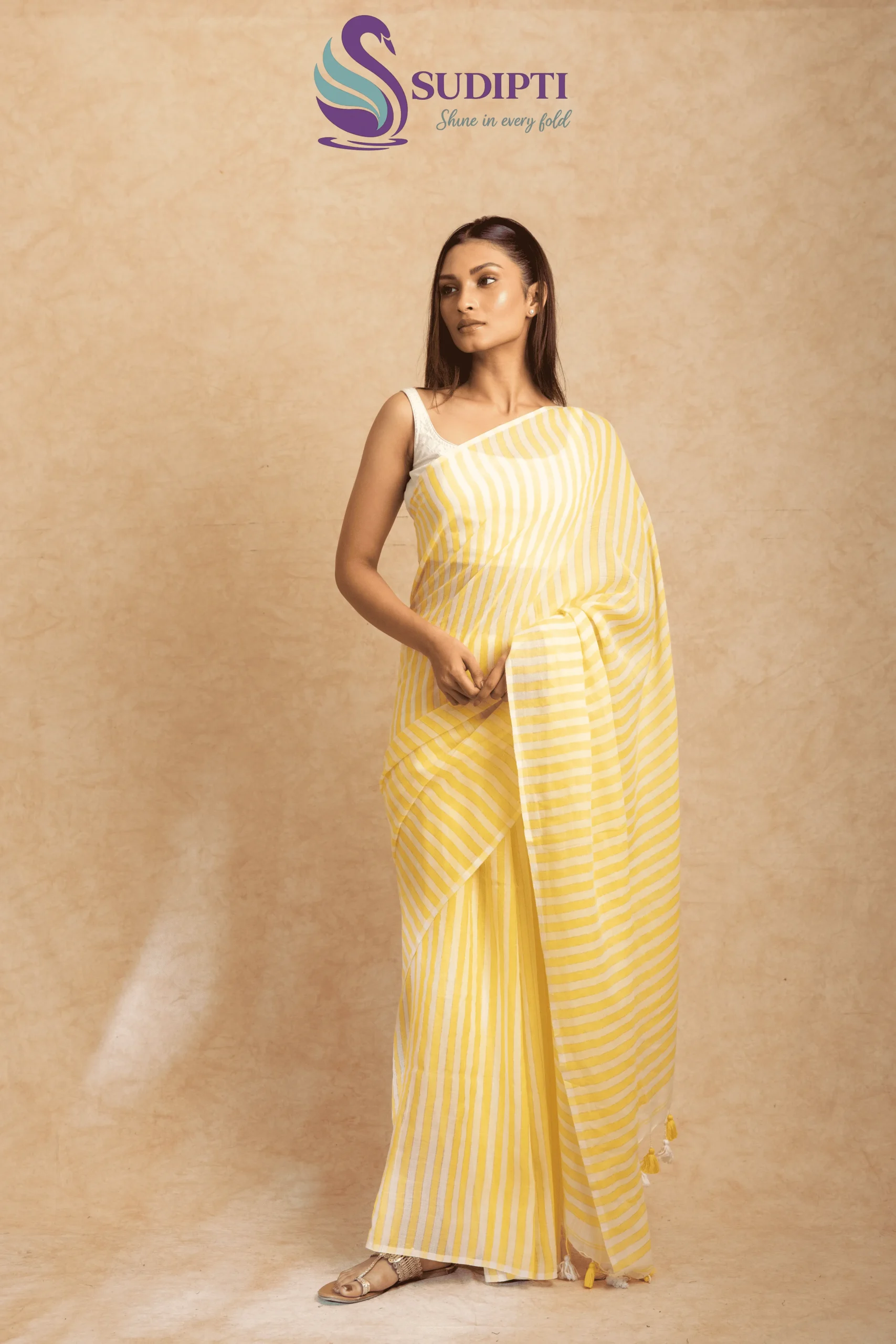 Sunlit Stripe Cotton Saree