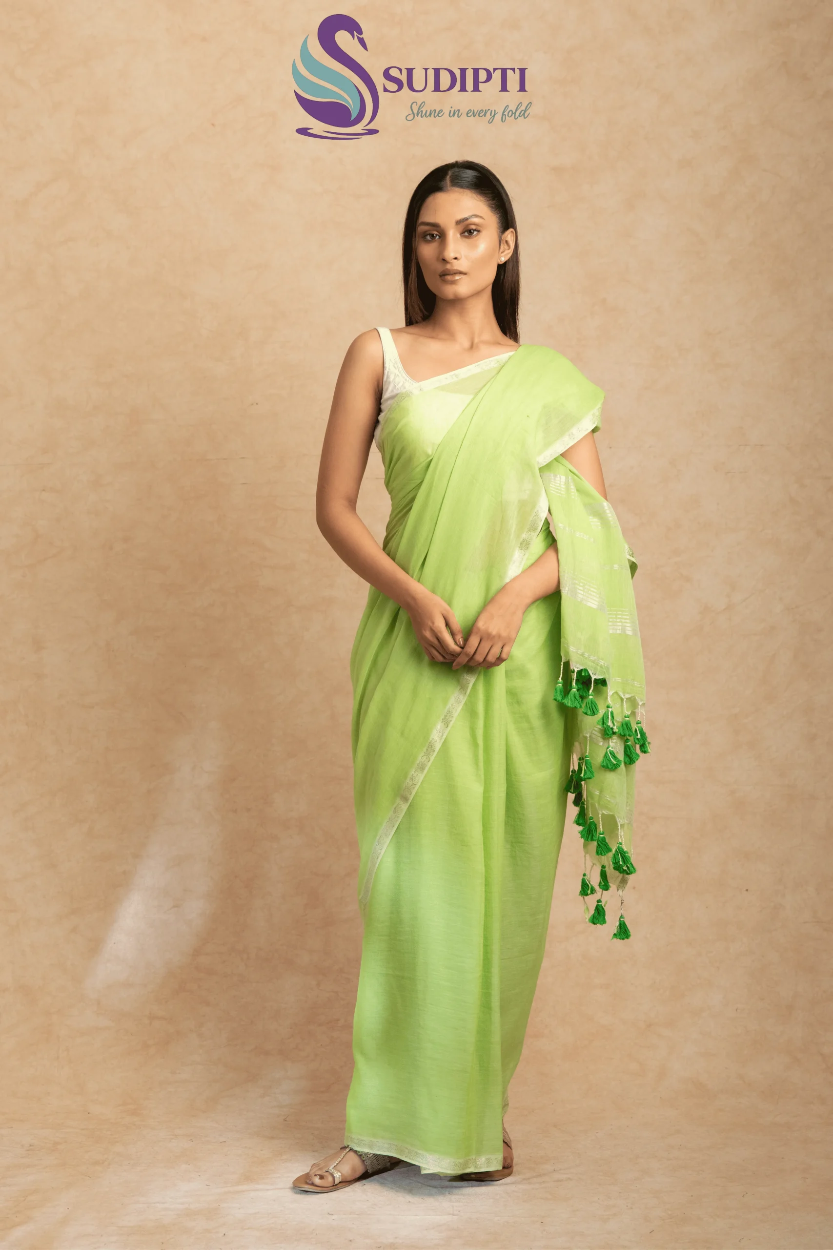 Pista Green Pure Cotton Saree