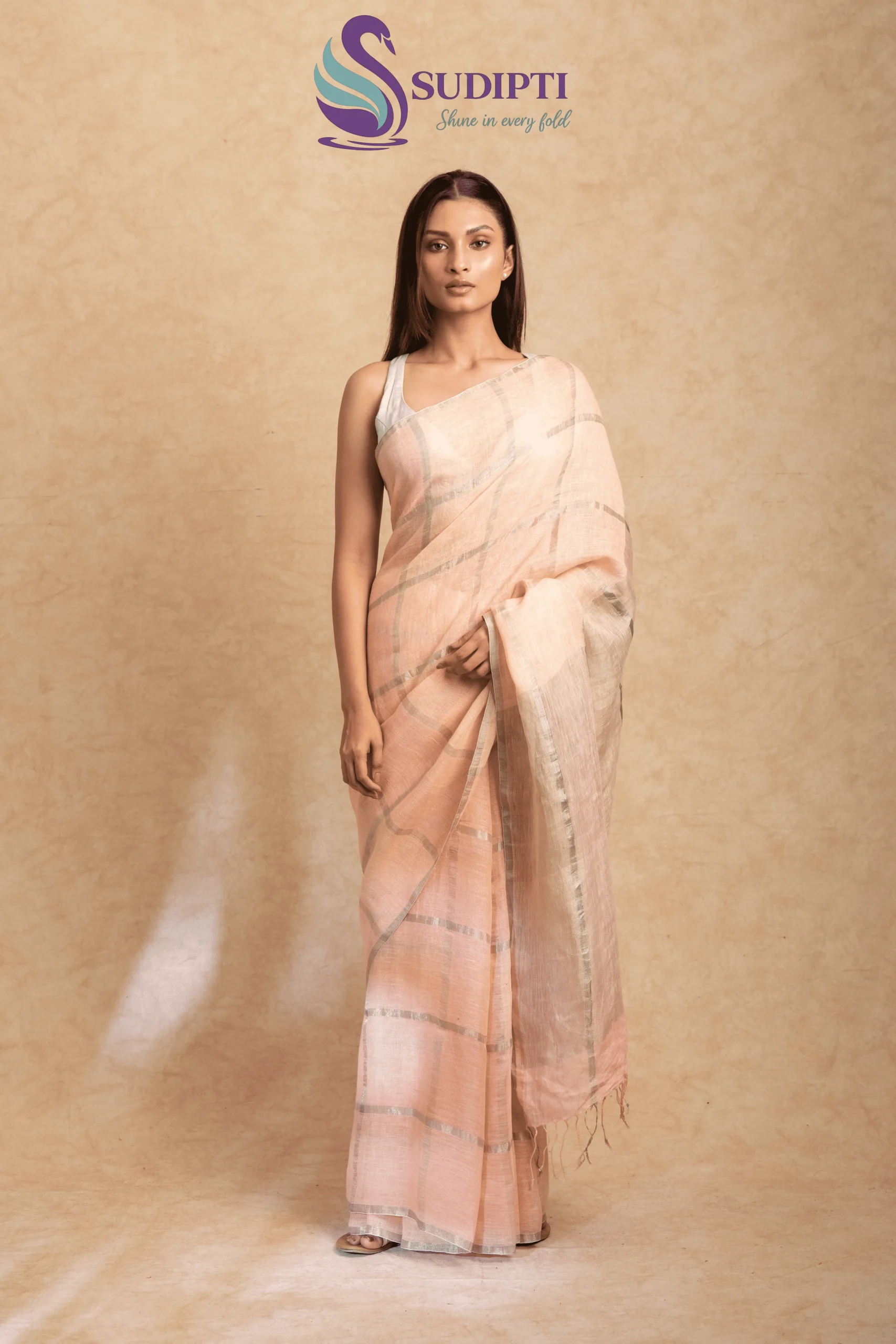 Blush Aura Pure Linen Saree