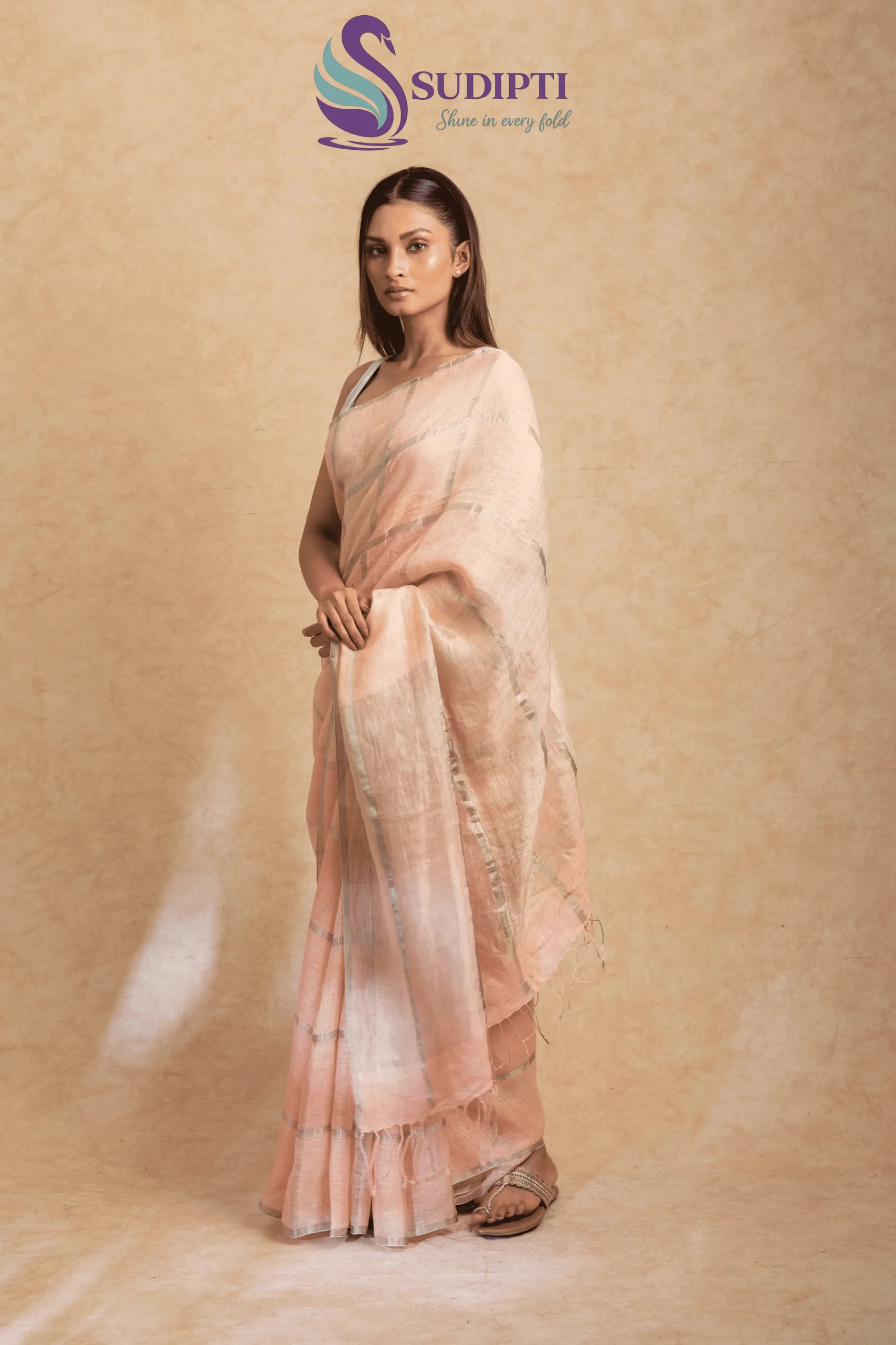 Blush Aura Pure Linen Saree