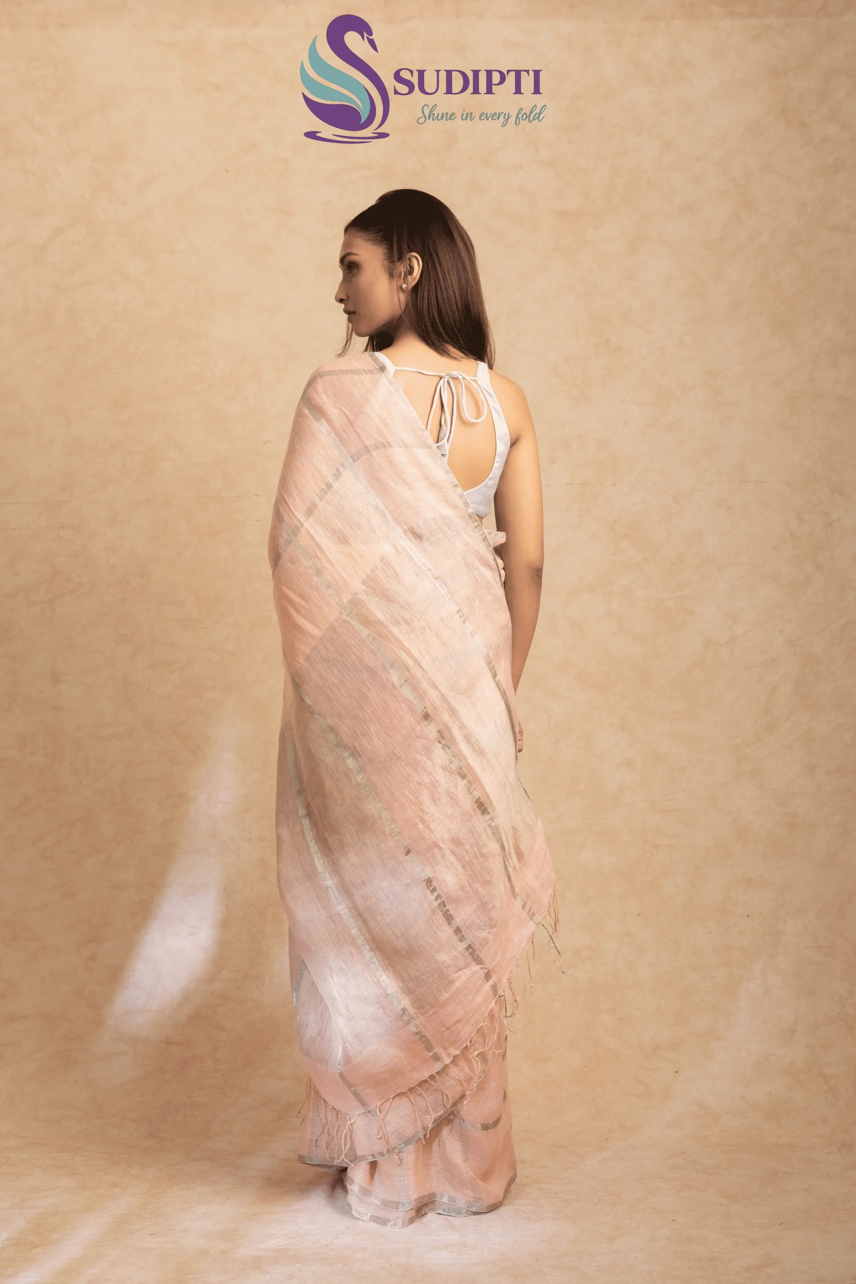 Blush Aura Pure Linen Saree