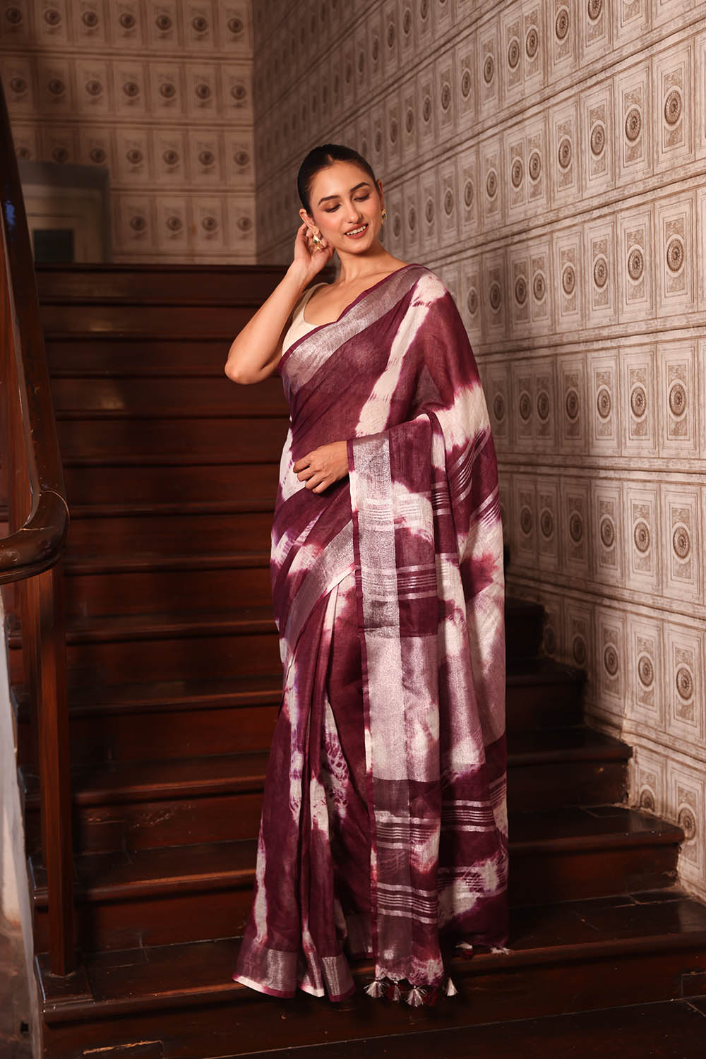 Mulberry Mist Linen Tye Dye Saree