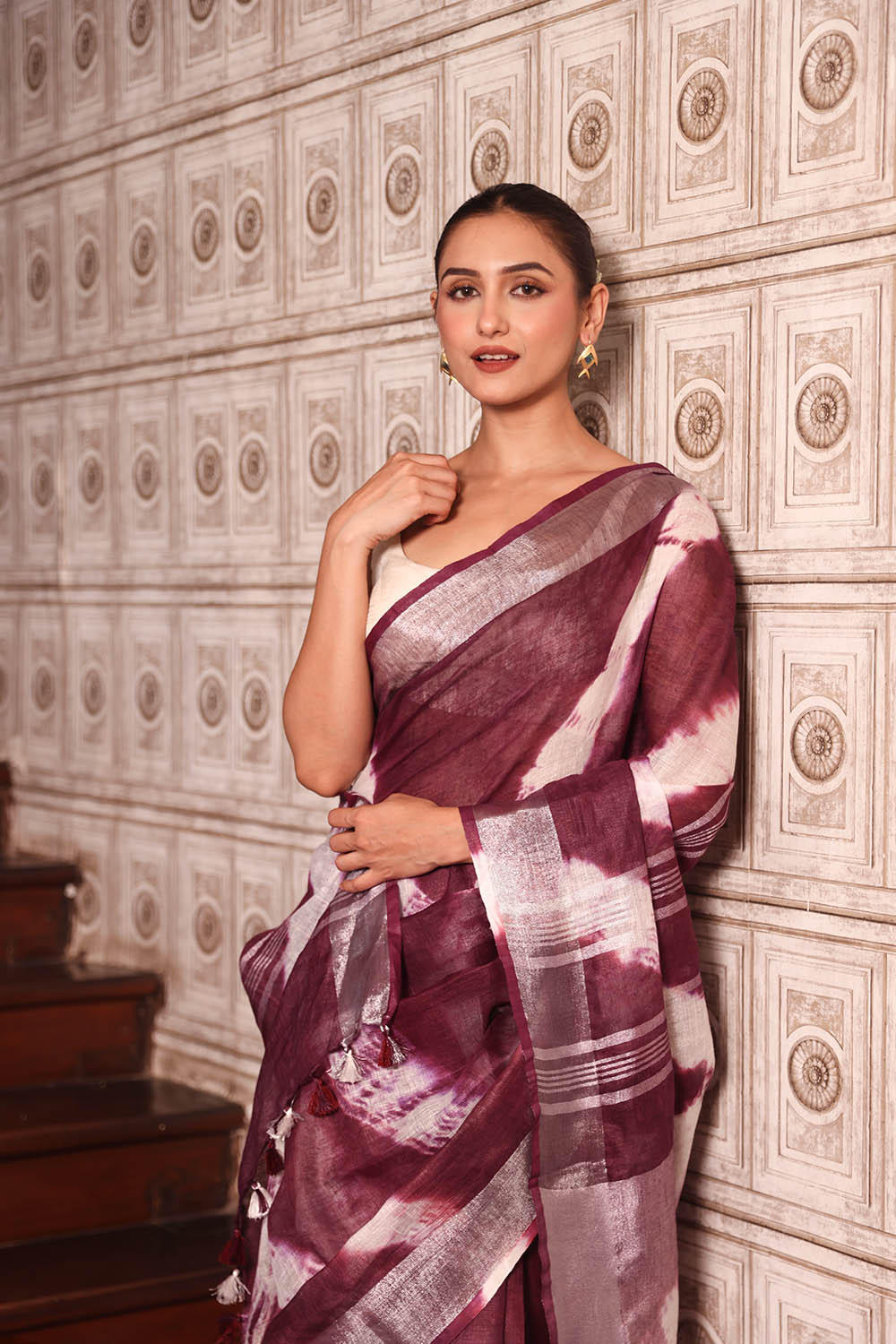 Mulberry Mist Linen Tye Dye Saree