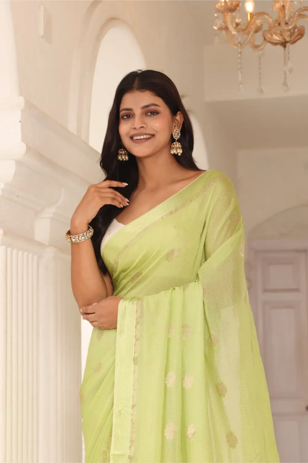 Lime Green Banarasi Silk Saree