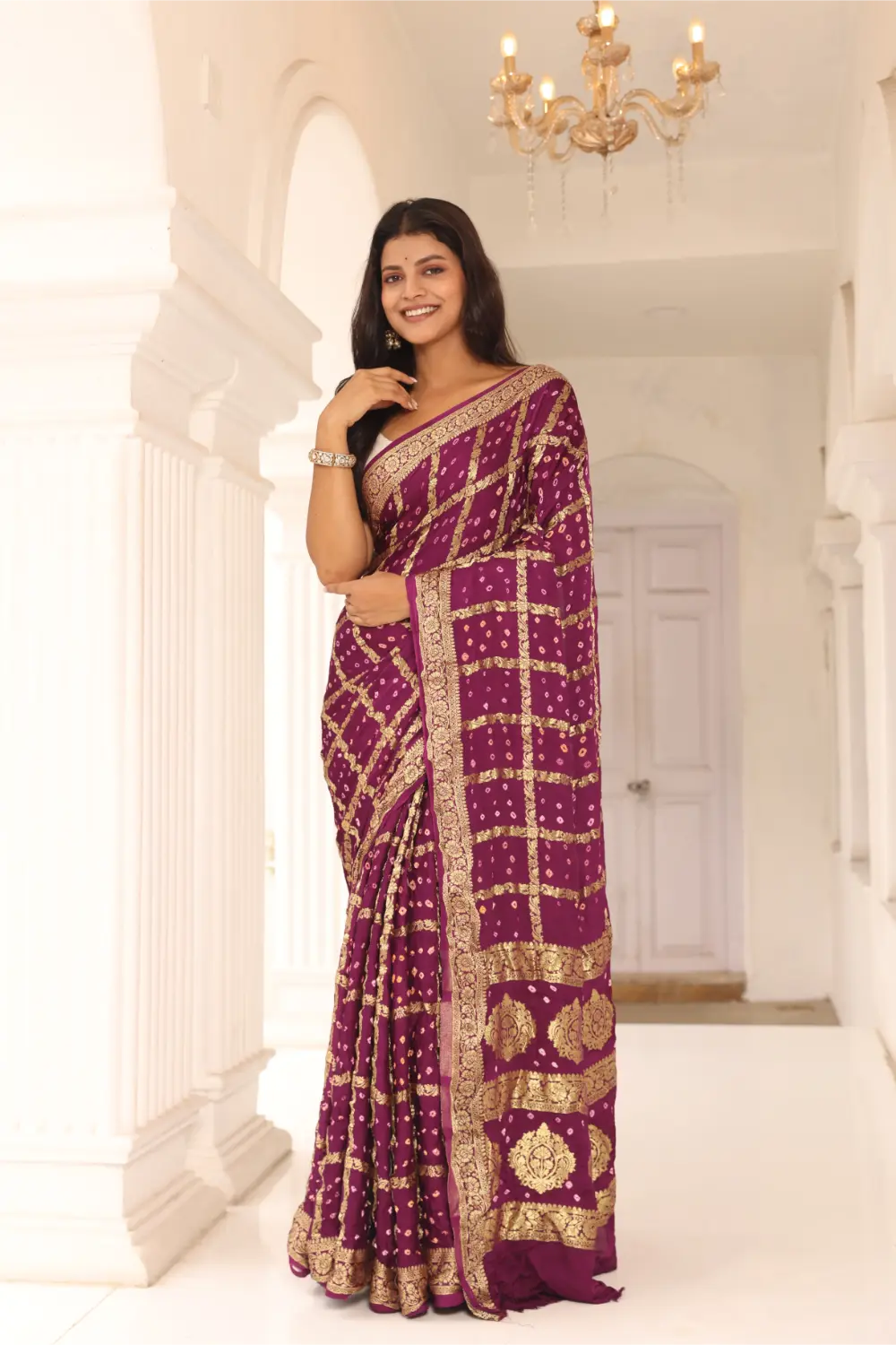 Royal Purple Gharchola Bandhani Saree