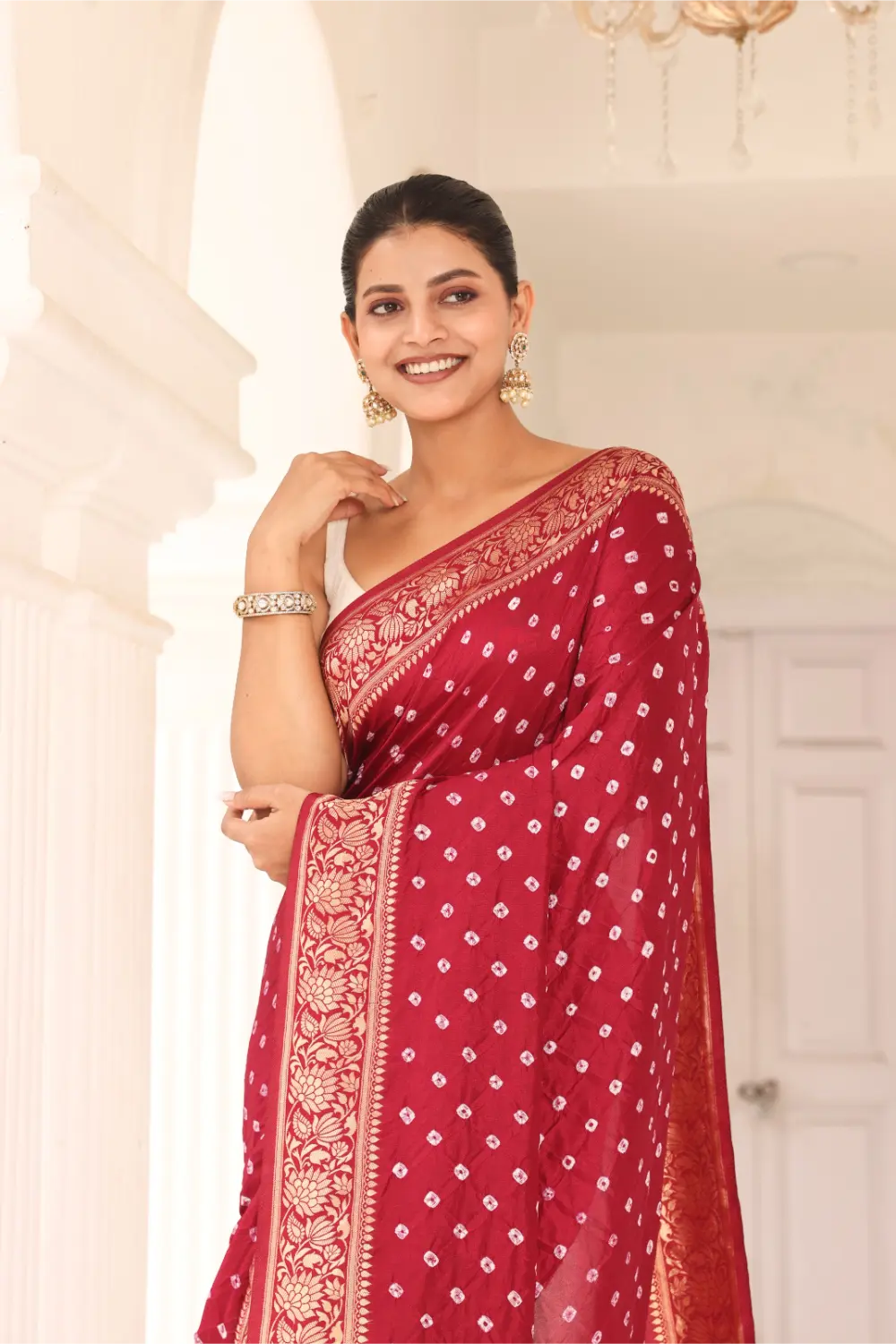 Crimson Red Bandhani Saree