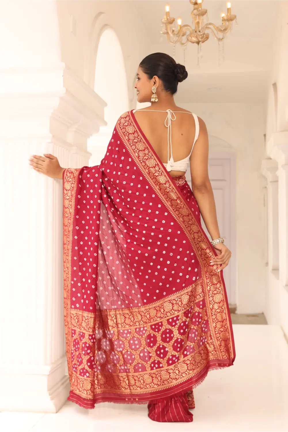 Crimson Red Bandhani Saree
