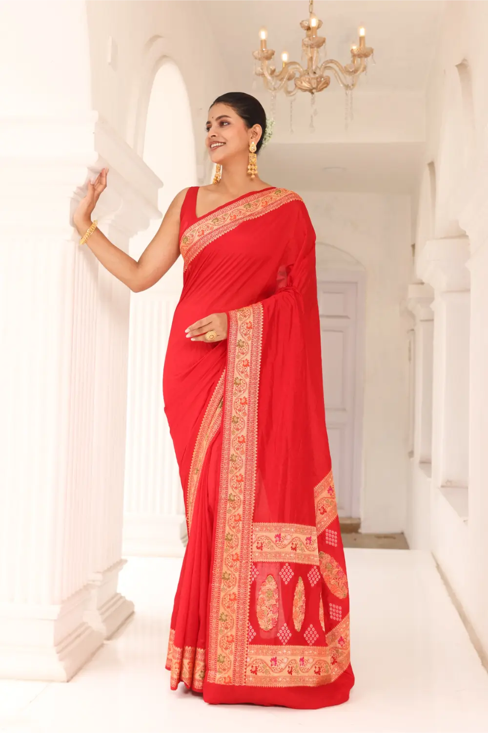 Vermilion Red Banarasi Silk Saree