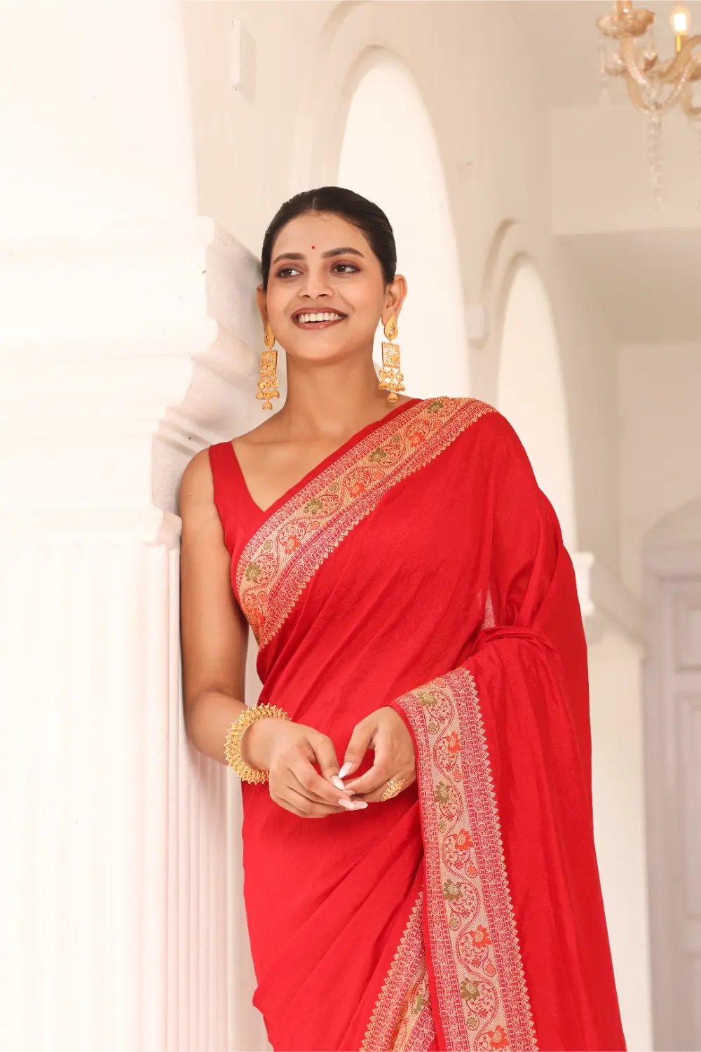 Vermilion Red Banarasi Silk Saree