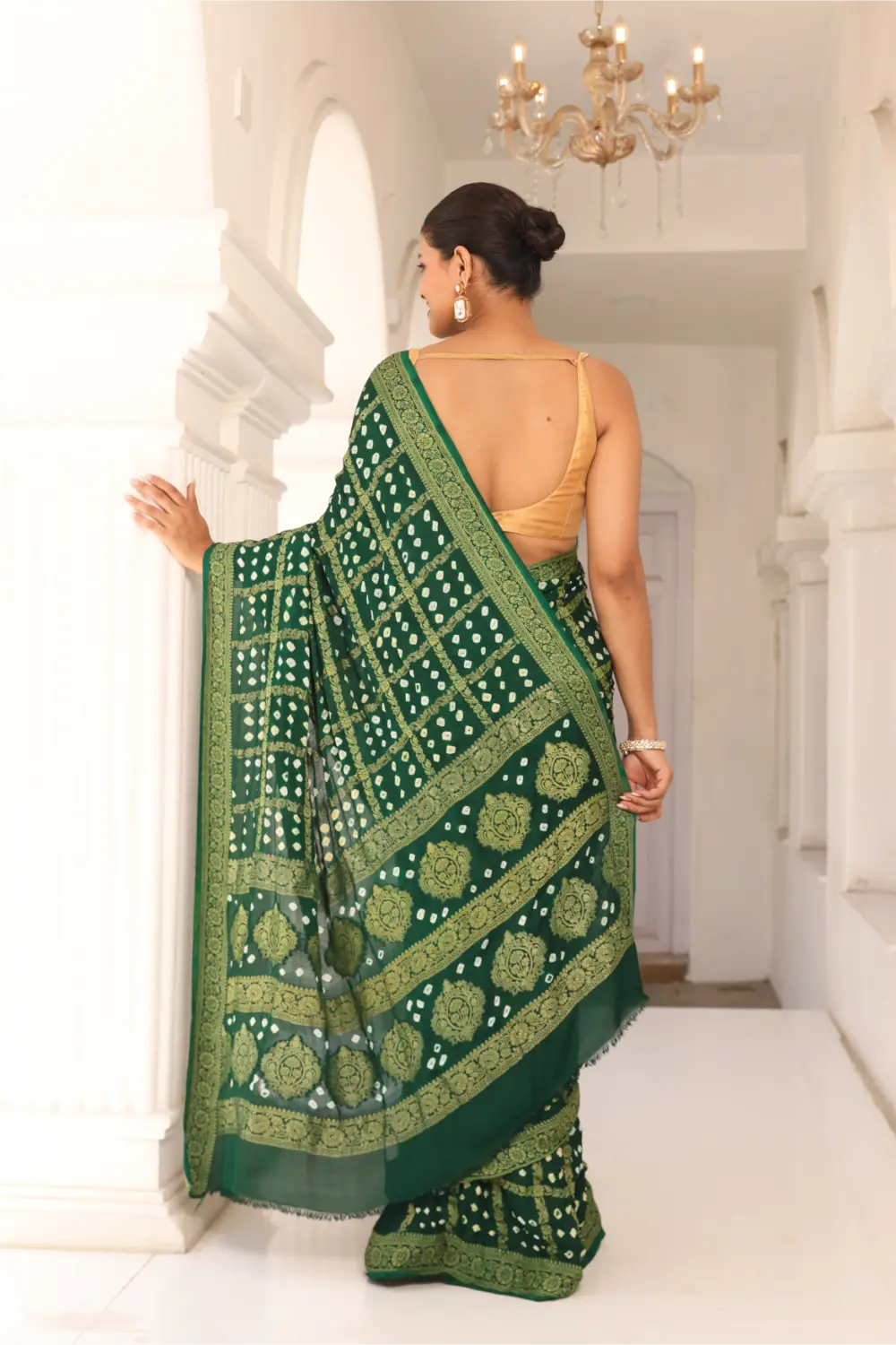 Deep Emerald Green Gharchola Bandhani Saree