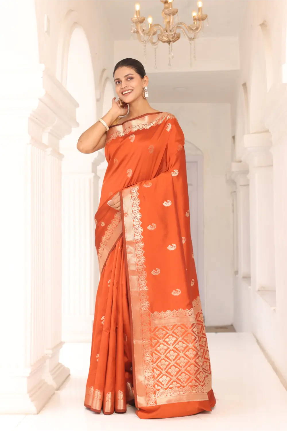 Burnt Orange Banarasi Silk Saree