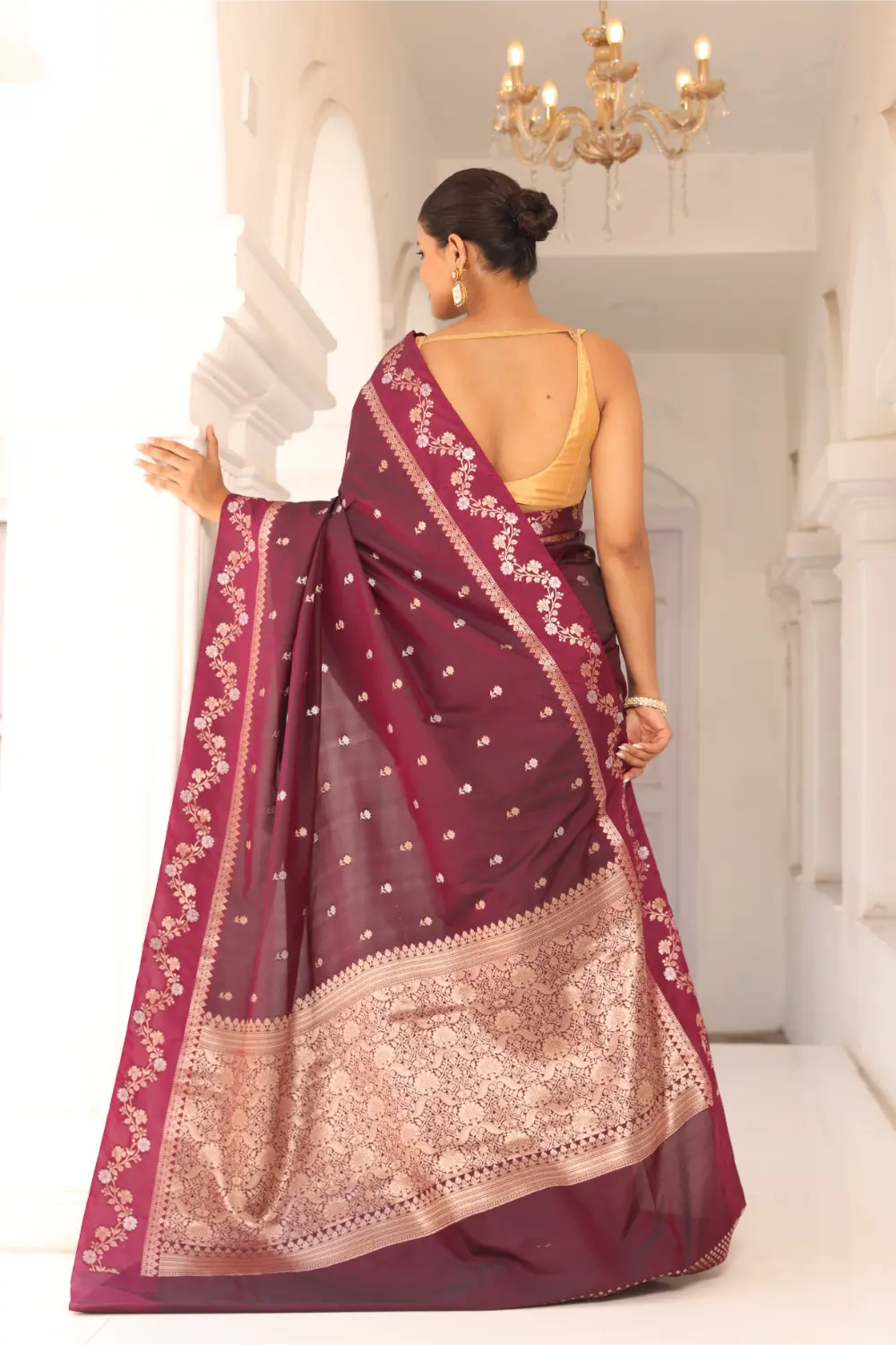 Wine Banarasi Silk Saree
