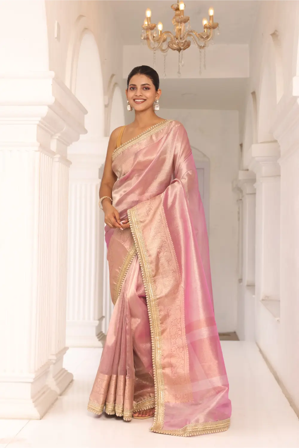 Blush Pink Tissue Banarasi Silk Saree