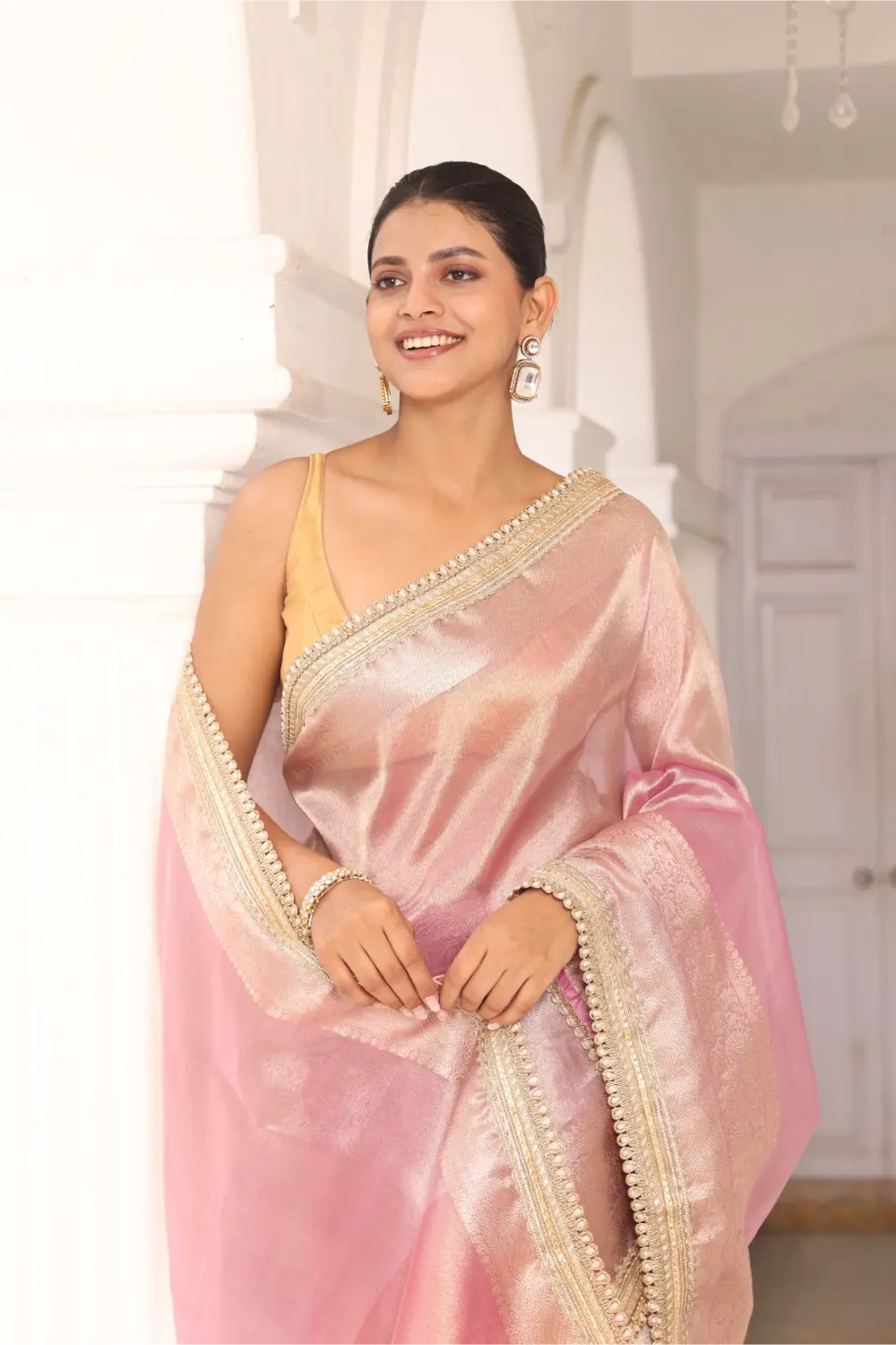 Blush Pink Tissue Banarasi Silk Saree