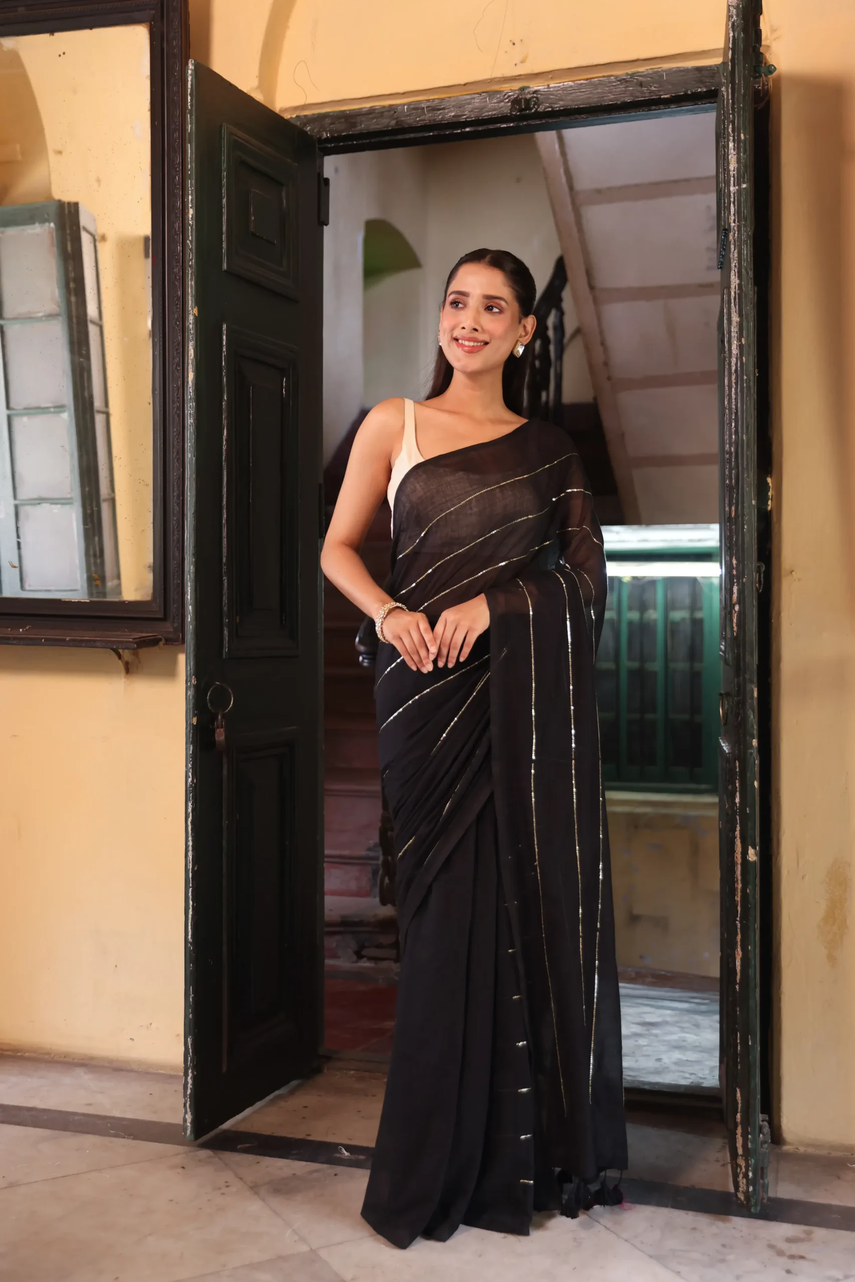 Midnight Black Mul Saree