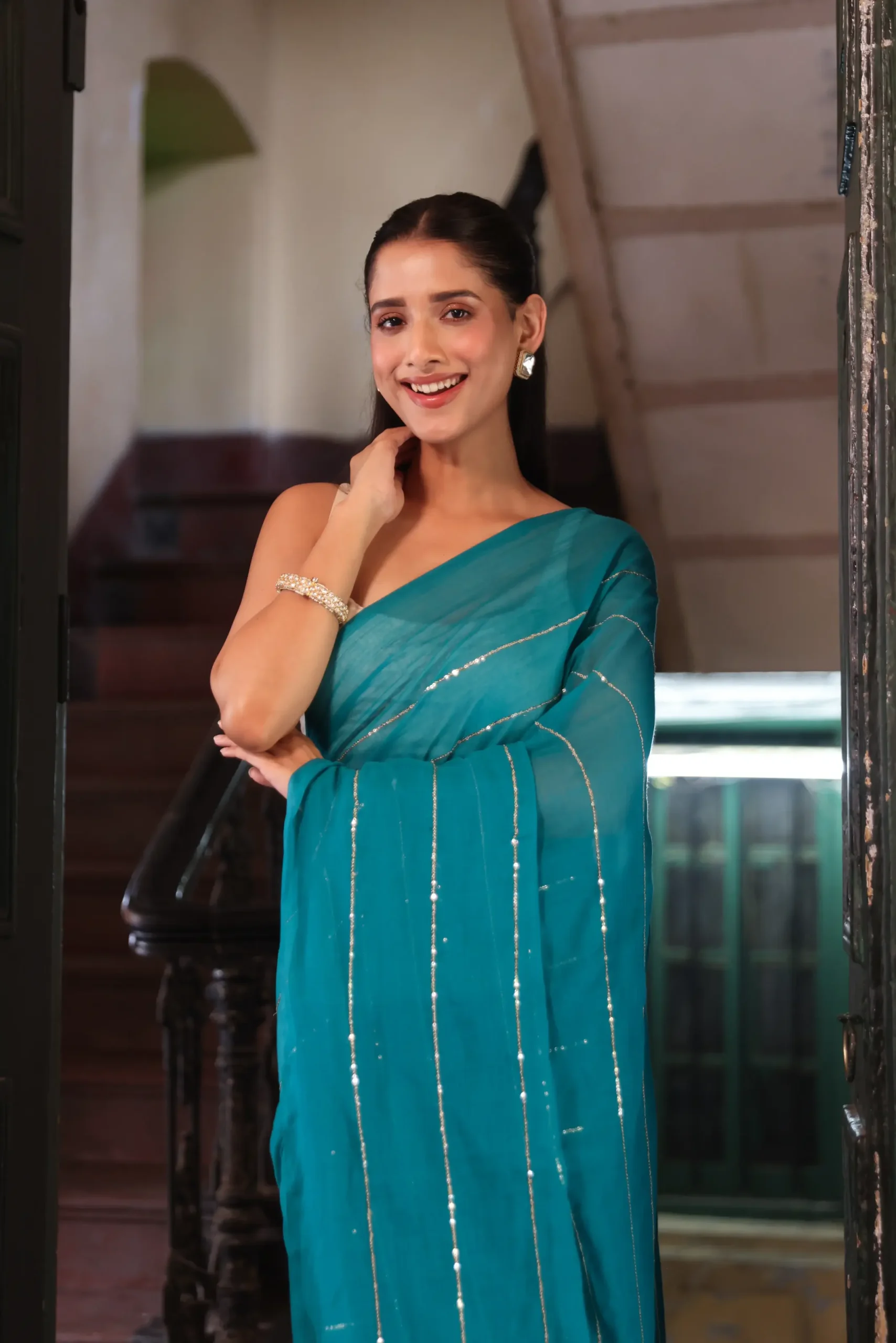 Ocean Teal Mul Saree