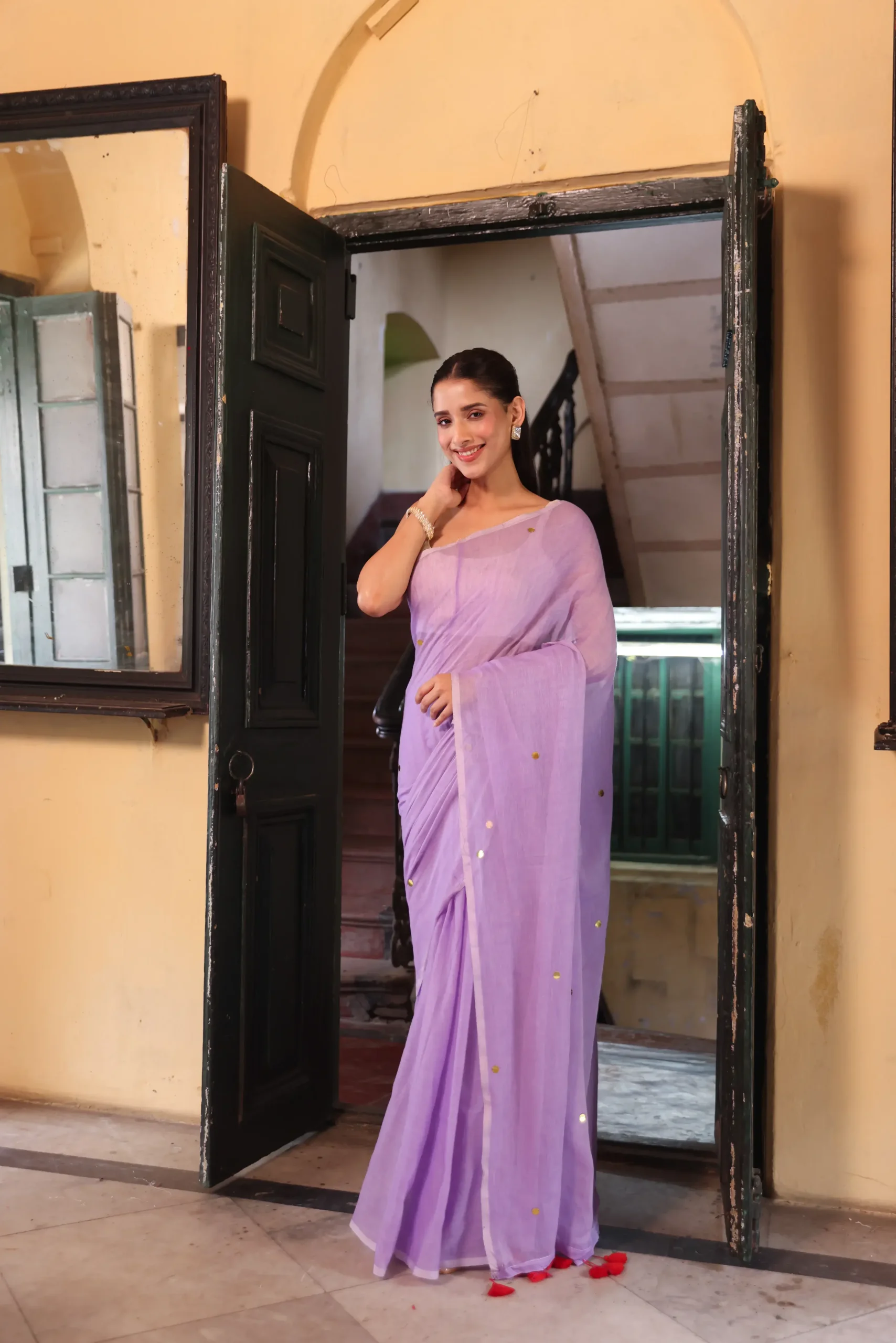 Lavender Mul Saree