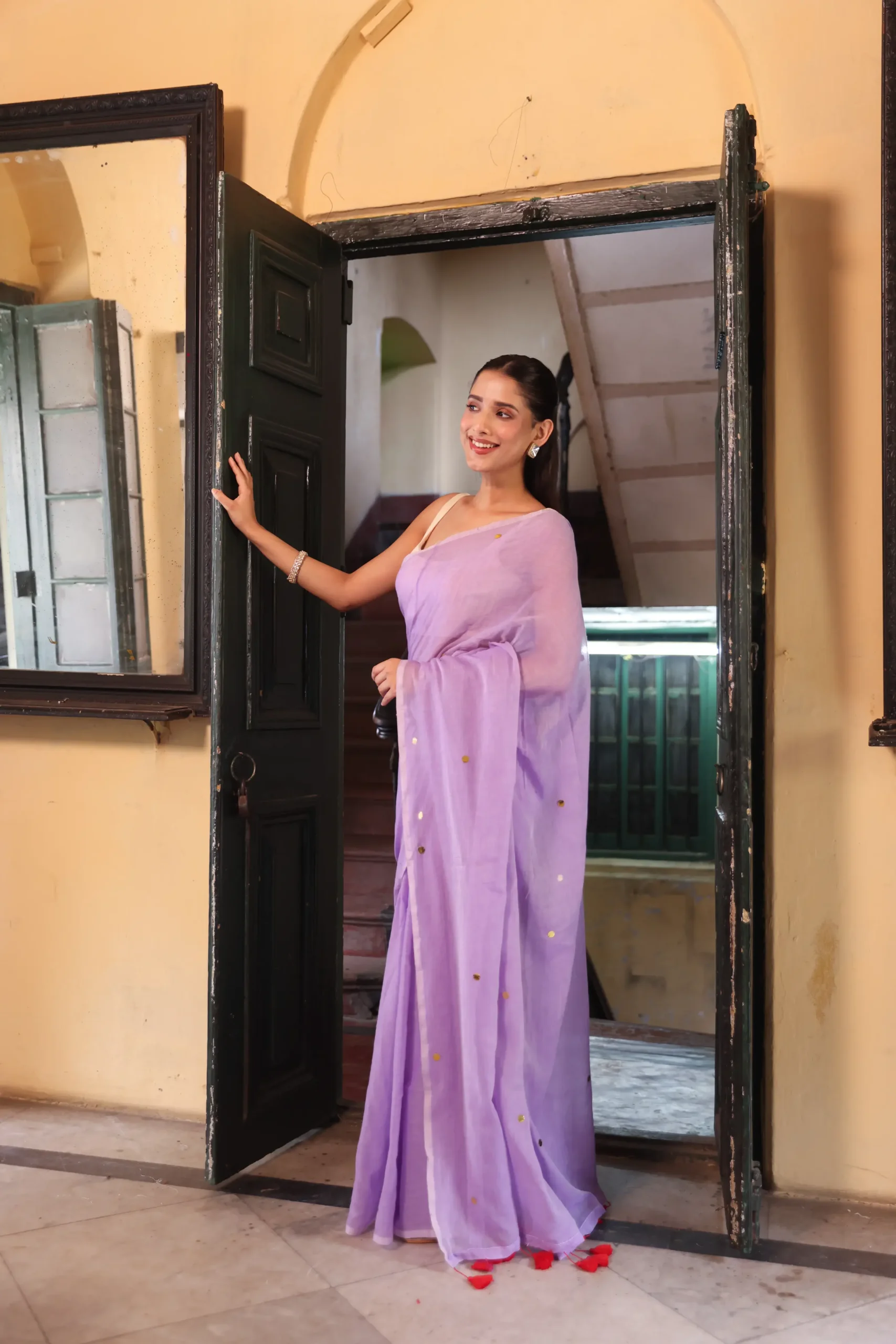 Lavender Mul Saree