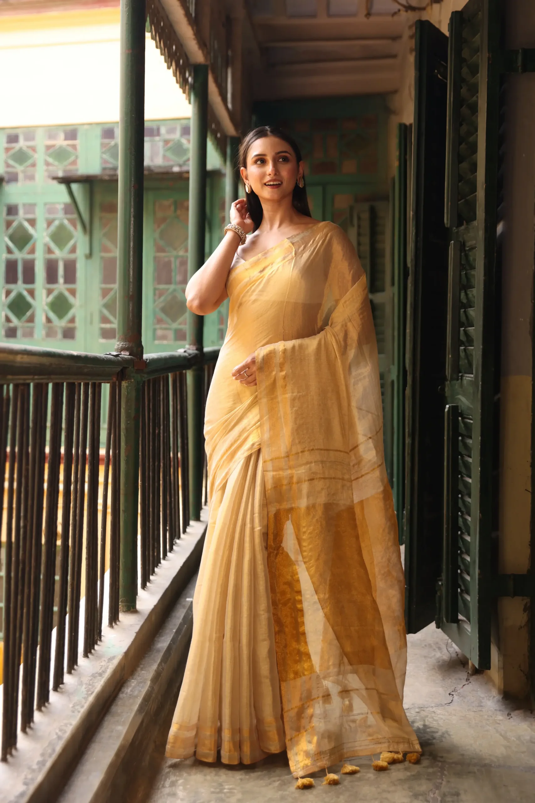 Golden Honey Mul Tissue Saree