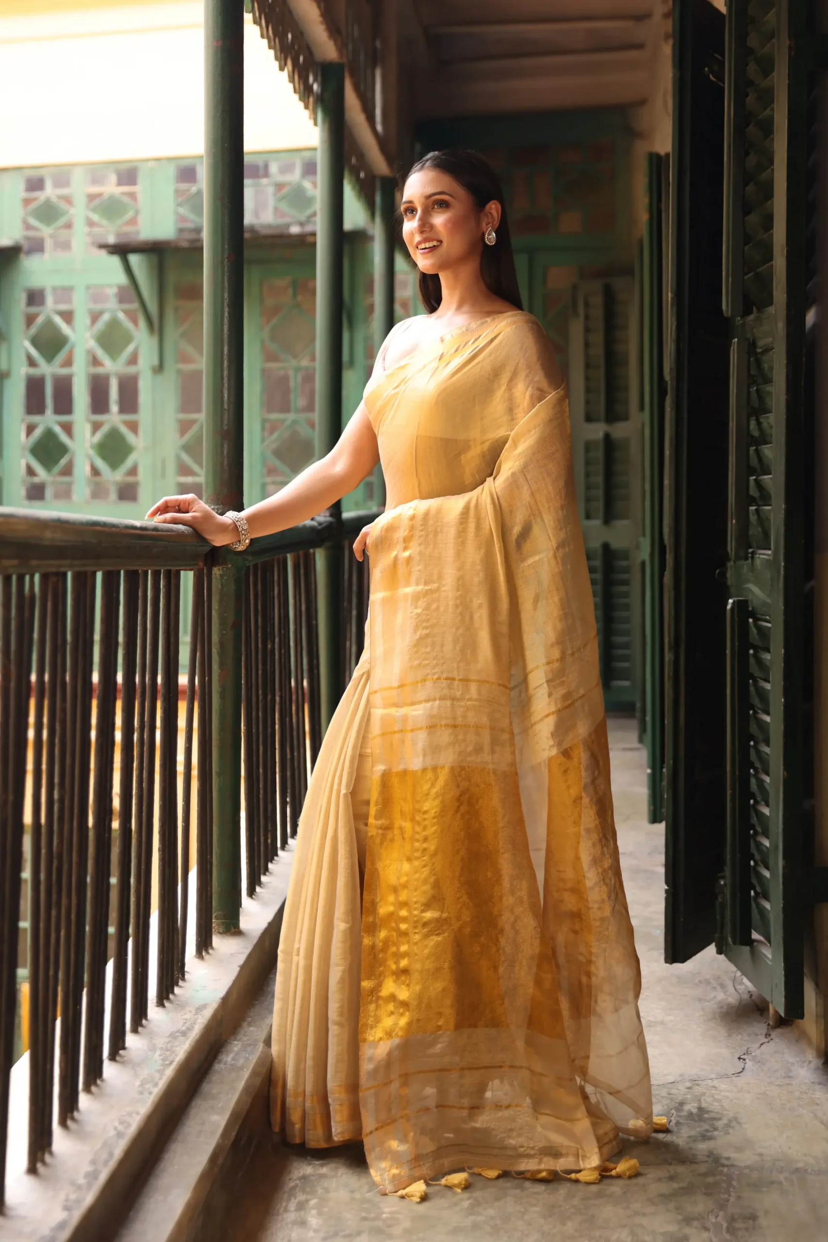 Golden Honey Mul Tissue Saree